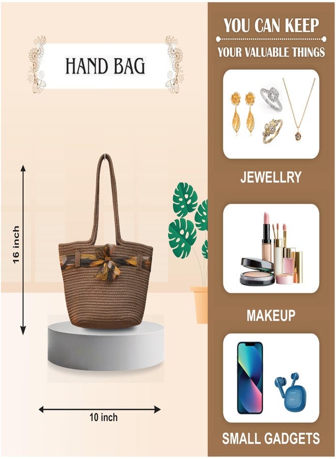 Ariya Women Handbag with Ribbon (4071 | Brown) Handcrafted PP & Cotton Blend Shoulder Purse, Perfect for Ladies & Girls, Lightweight Tote Bag for Daily Use, Casual, Travel & All Occasions - Image 3